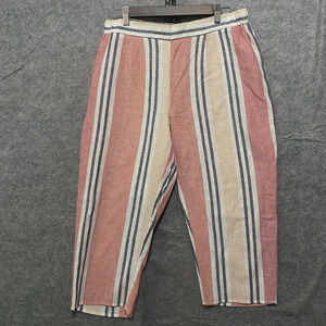Melissa Paige Linen Blend Crop Pants Womens Sz‎ PM Pink Yellow Striped Wide Leg